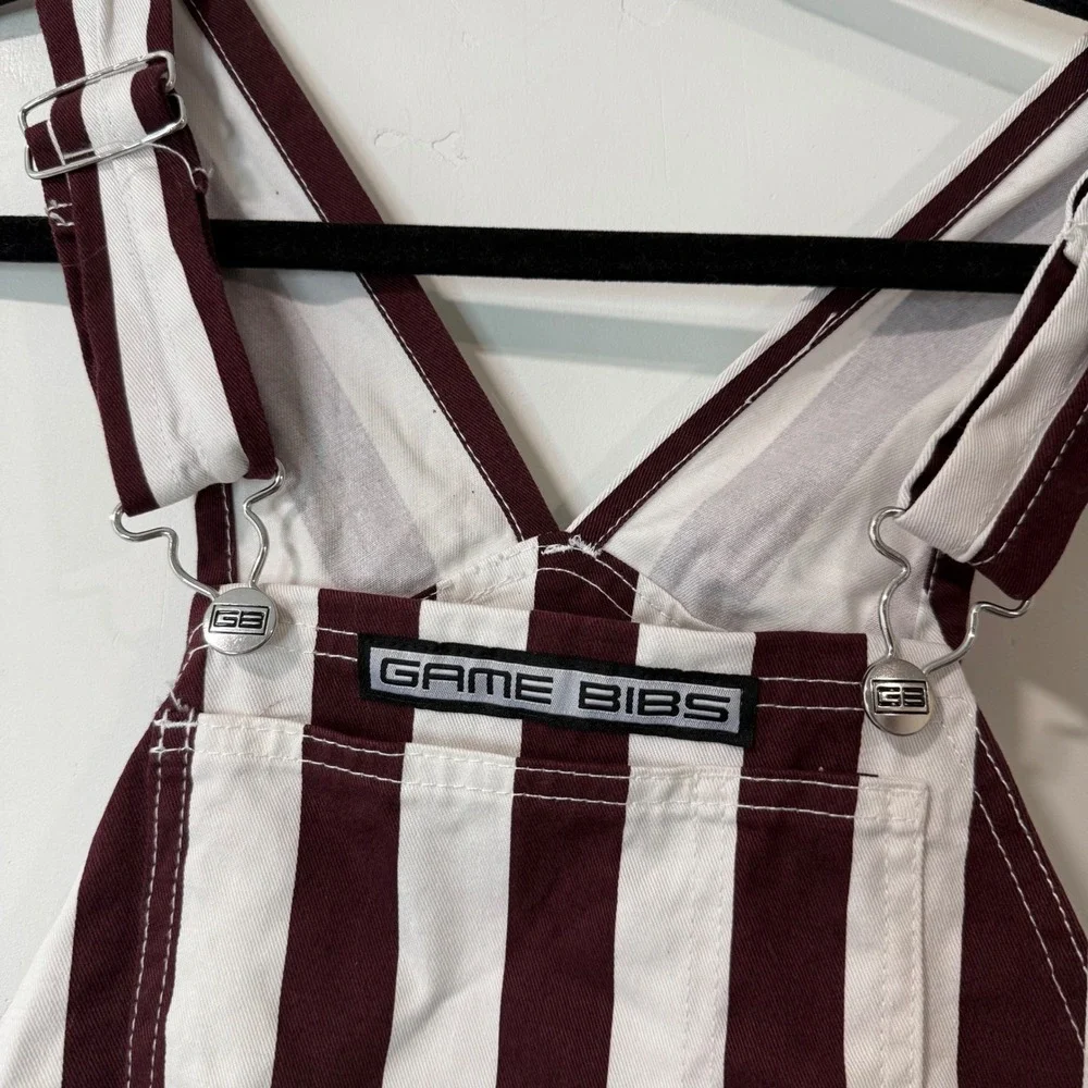 Game Bibs Adult Unisex Overalls XS Maroon White Stripe Fan Gear Tailgate College